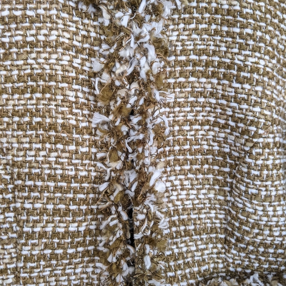 Cabi Pheobe Tweed Gold Shimmer Fringe Blazer - Picture 10 of 13